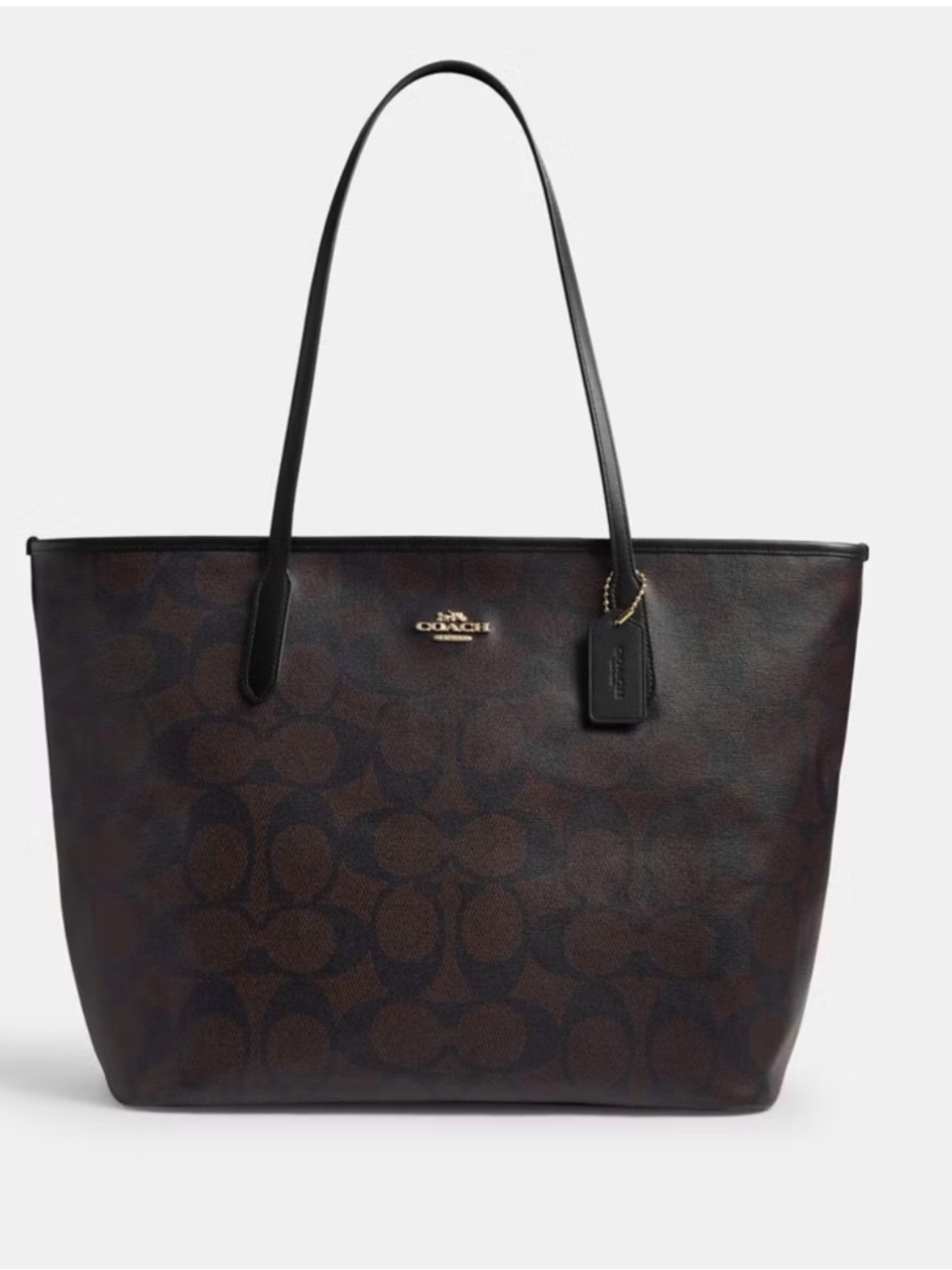 🤎Coach NWT Walnut Brown & Black Large City Tote In Signature C Monogram /Zipper